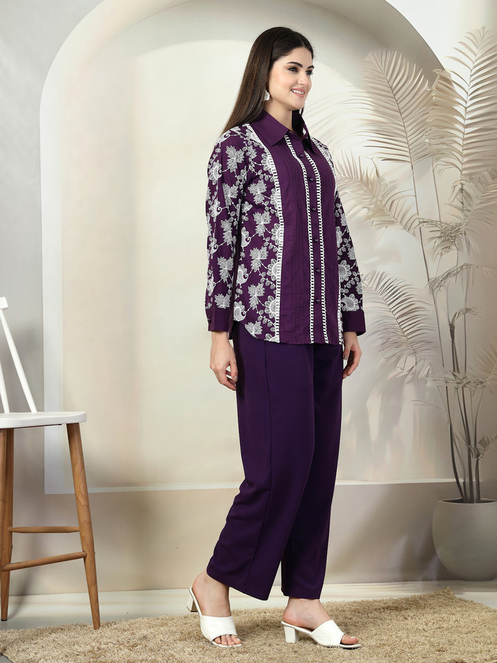 Embroidered Pure Cotton Shirt & Trouser Co-Ords