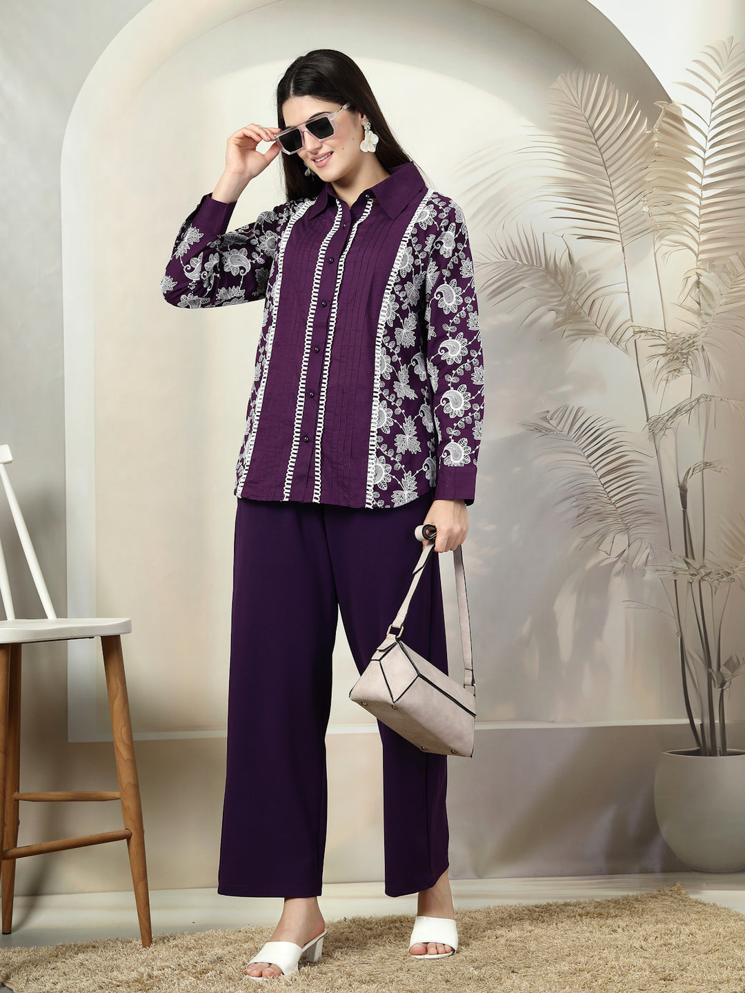 Embroidered Pure Cotton Shirt & Trouser Co-Ords