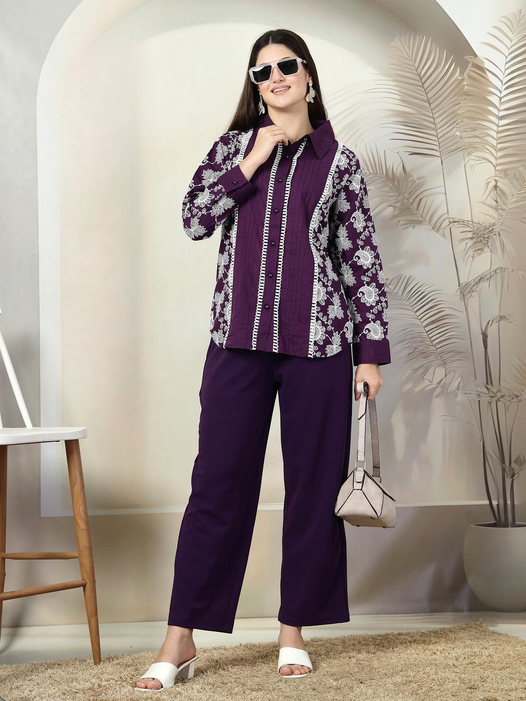 Embroidered Pure Cotton Shirt & Trouser Co-Ords