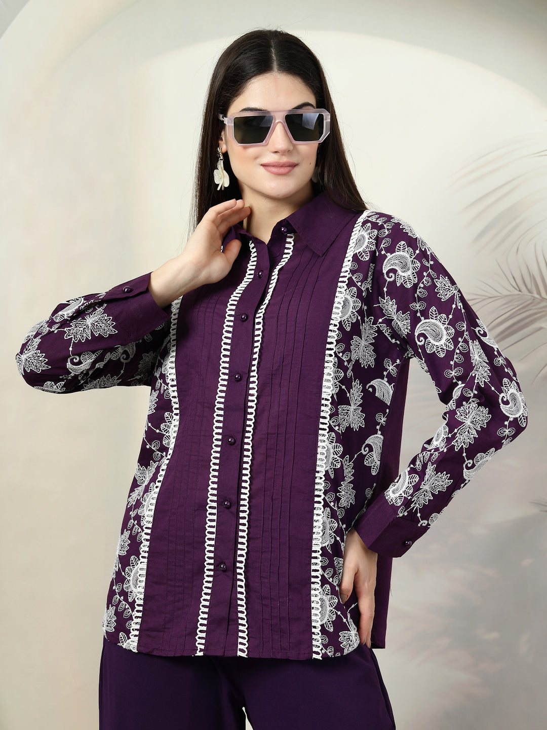 Embroidered Pure Cotton Shirt & Trouser Co-Ords