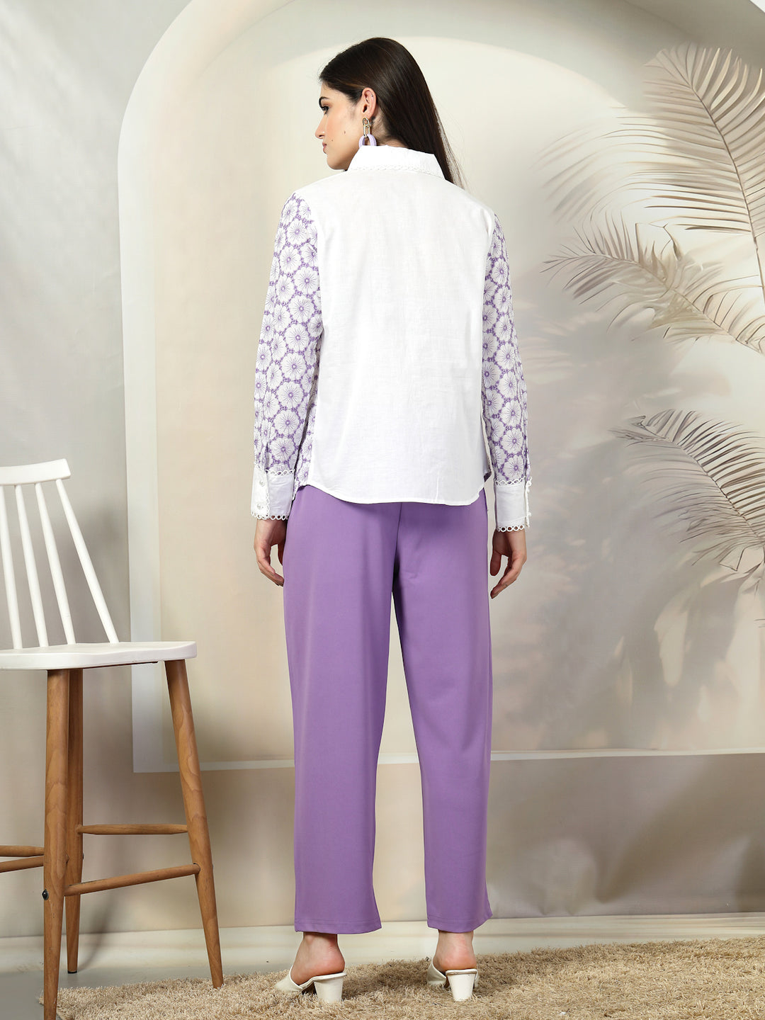 Embroidered Pure Cotton Shirt With Trousers Co-Ords