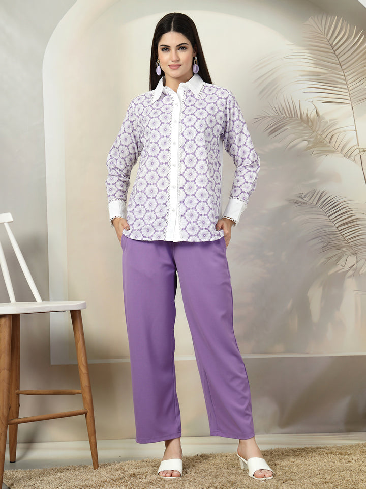 Embroidered Pure Cotton Shirt With Trousers Co-Ords