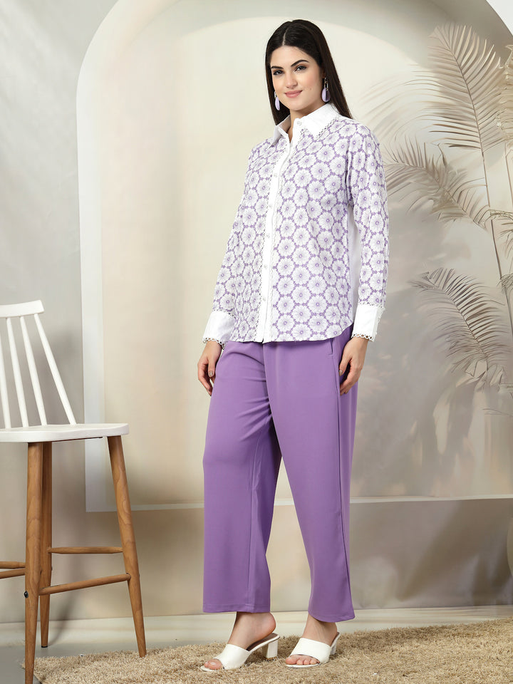 Embroidered Pure Cotton Shirt With Trousers Co-Ords