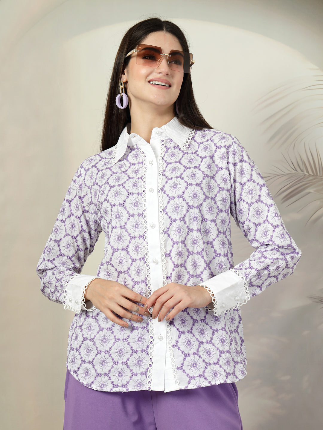 Embroidered Pure Cotton Shirt With Trousers Co-Ords