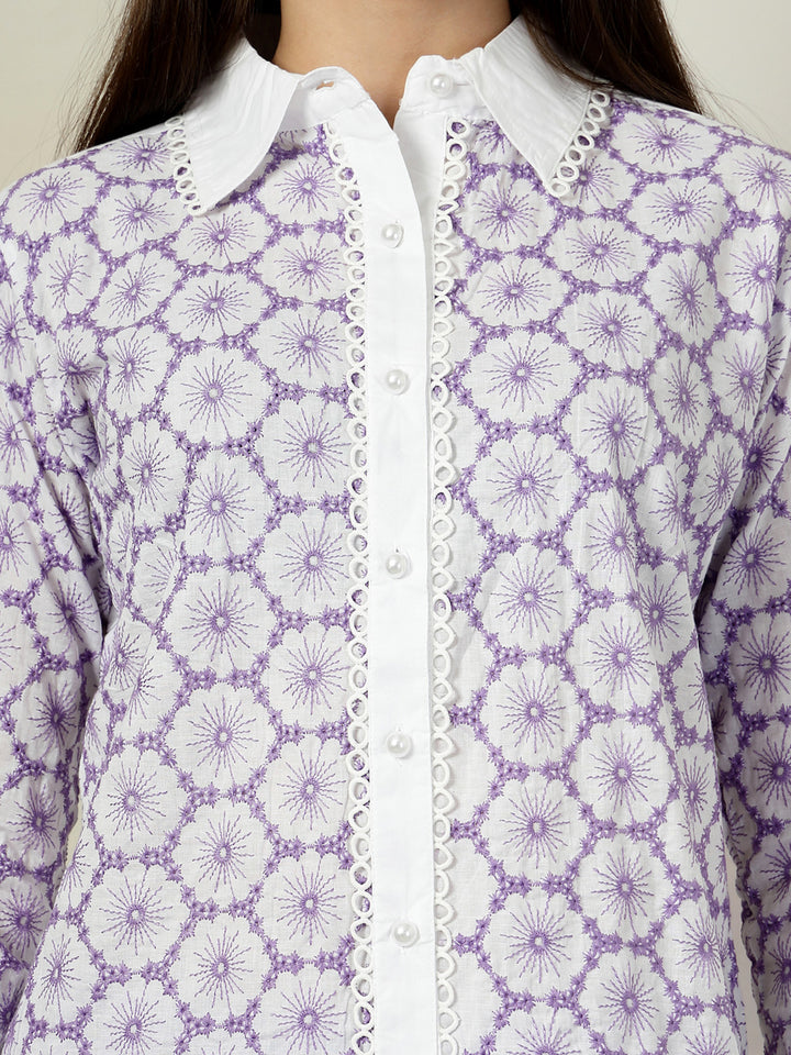 Embroidered Pure Cotton Shirt With Trousers Co-Ords