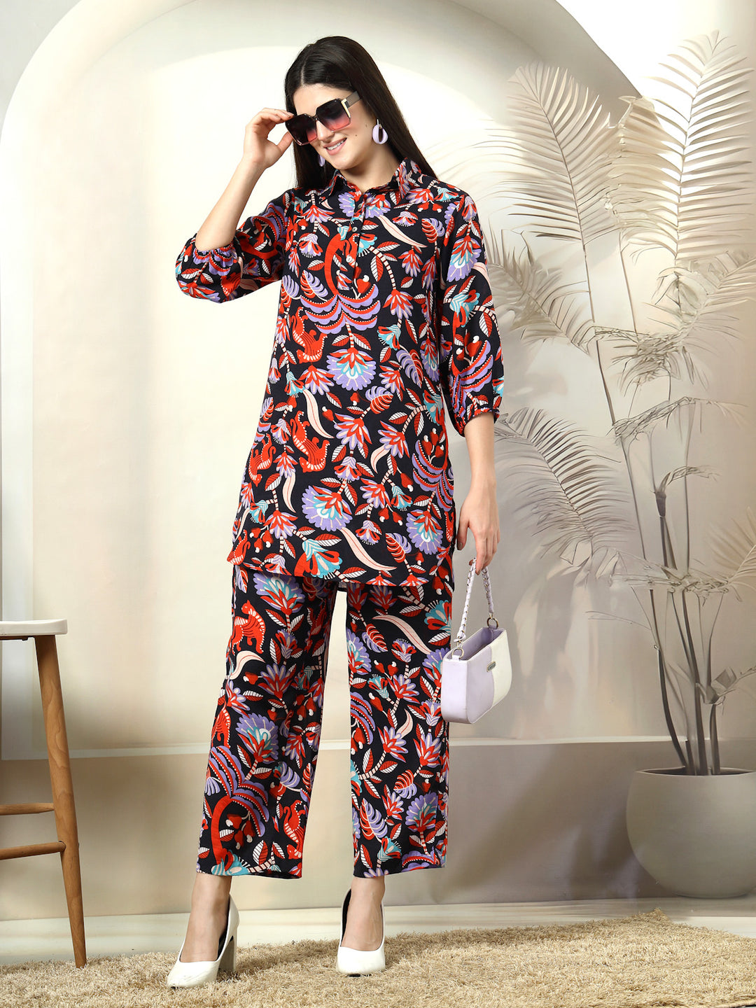 Printed Pure Cotton Shirt With Trousers Co-Ords