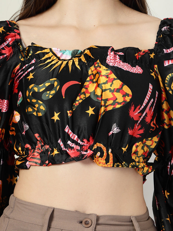 Floral Print Puff Sleeve Crop Top