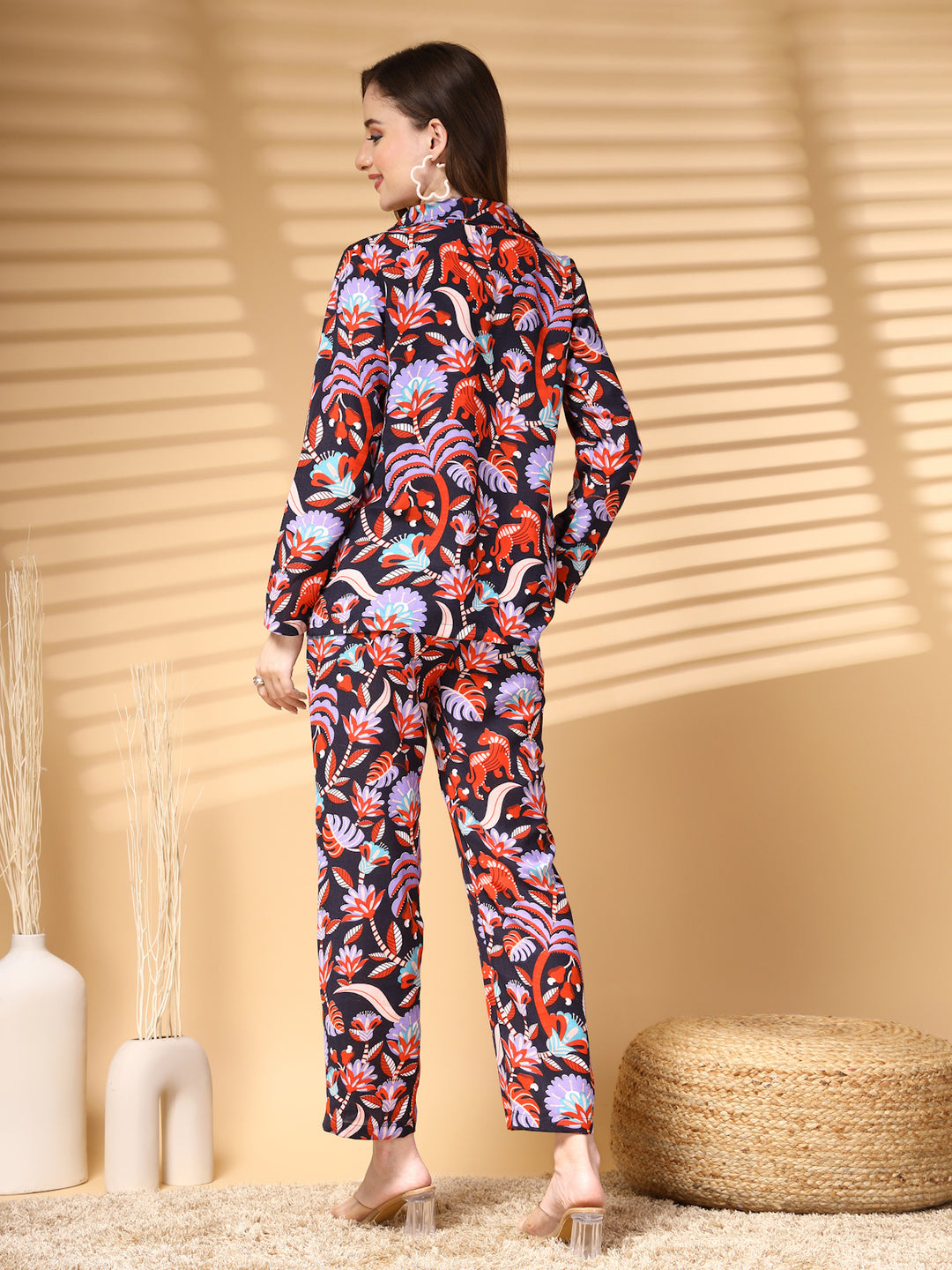 Printed Pure Cotton Top With Trousers & Blazer Co-Ords