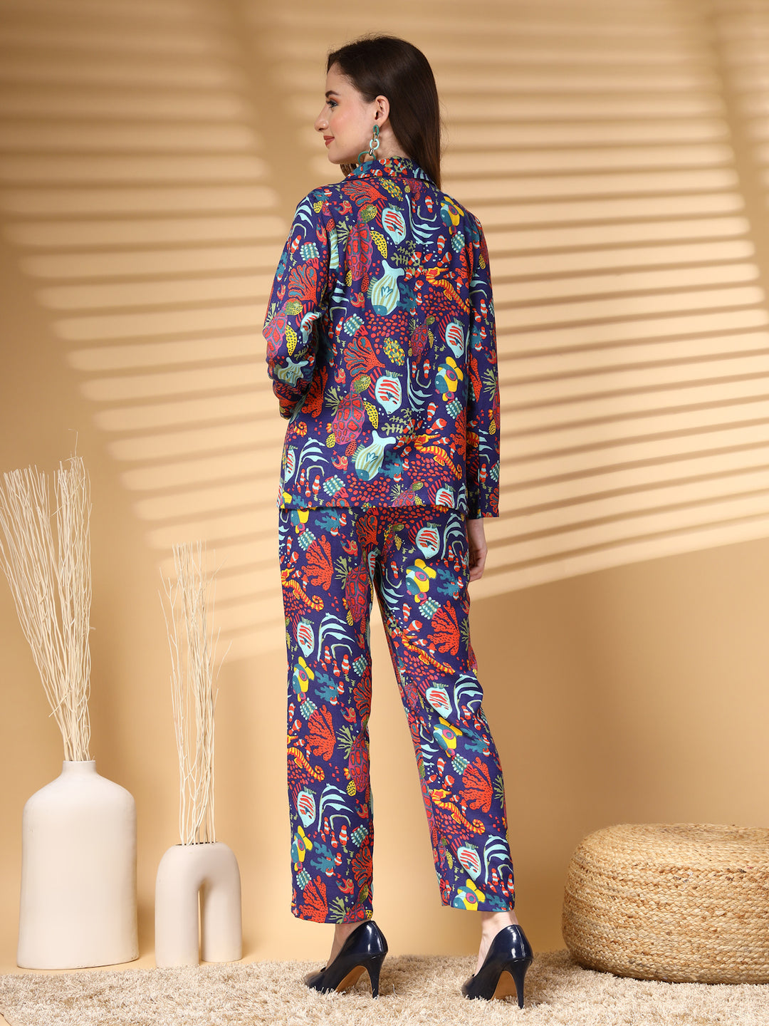 Printed Pure Cotton Top With Trousers & Blazer Co-Ords