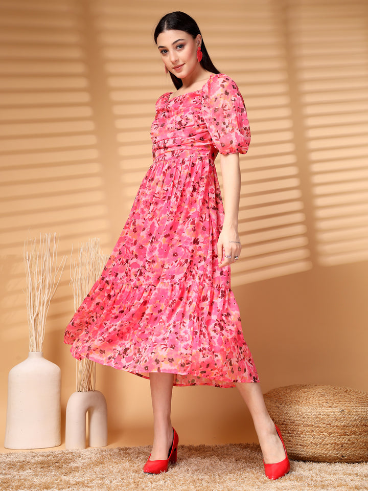 Floral Printed A-Line Midi Dress