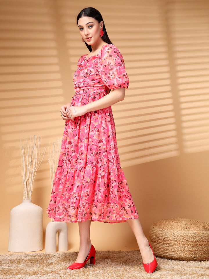 Floral Printed A-Line Midi Dress