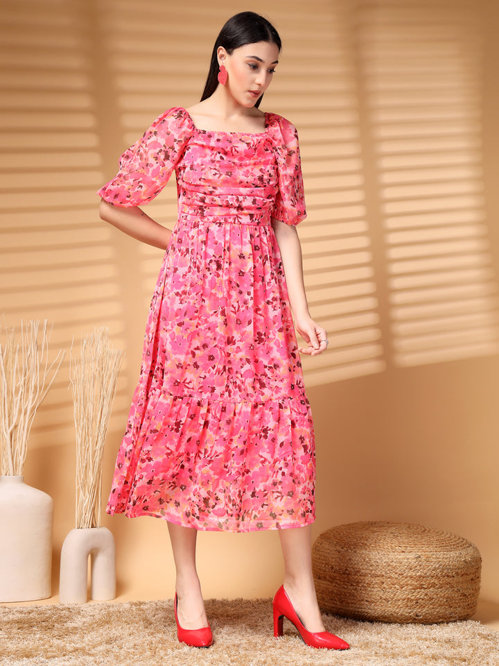 Floral Printed A-Line Midi Dress