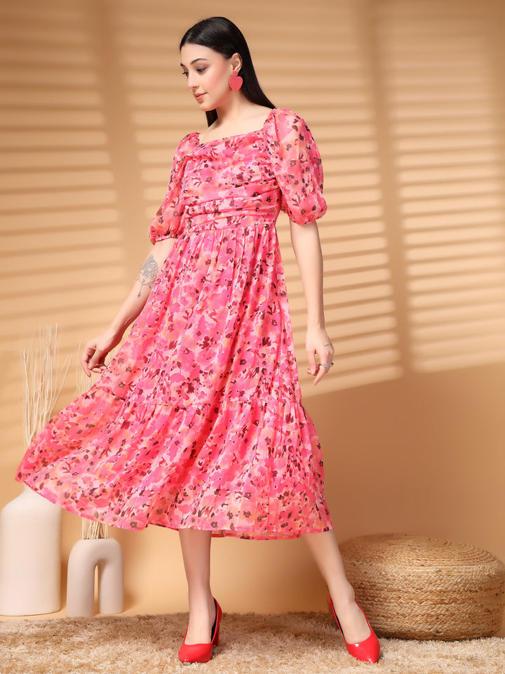 Floral Printed A-Line Midi Dress