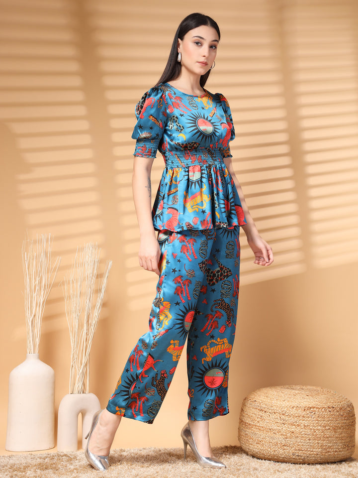 Women Printed Top With Trouser Co-Ords