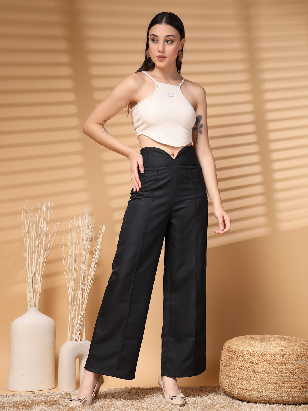 Women Loose Fit High-Rise Trousers