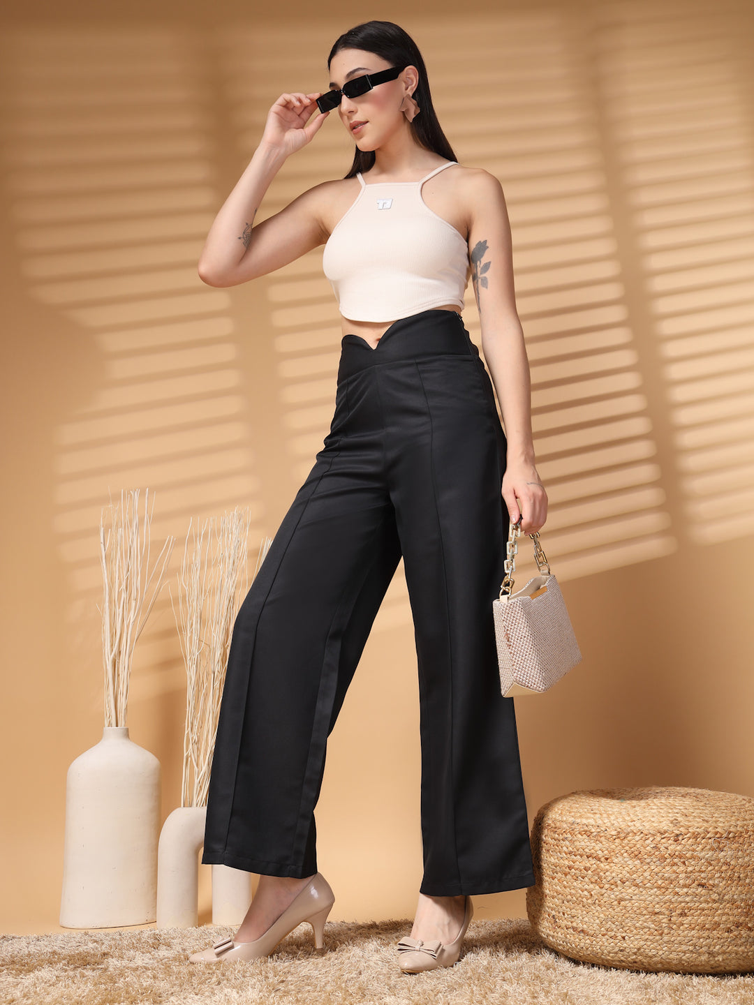 Women Loose Fit High-Rise Trousers