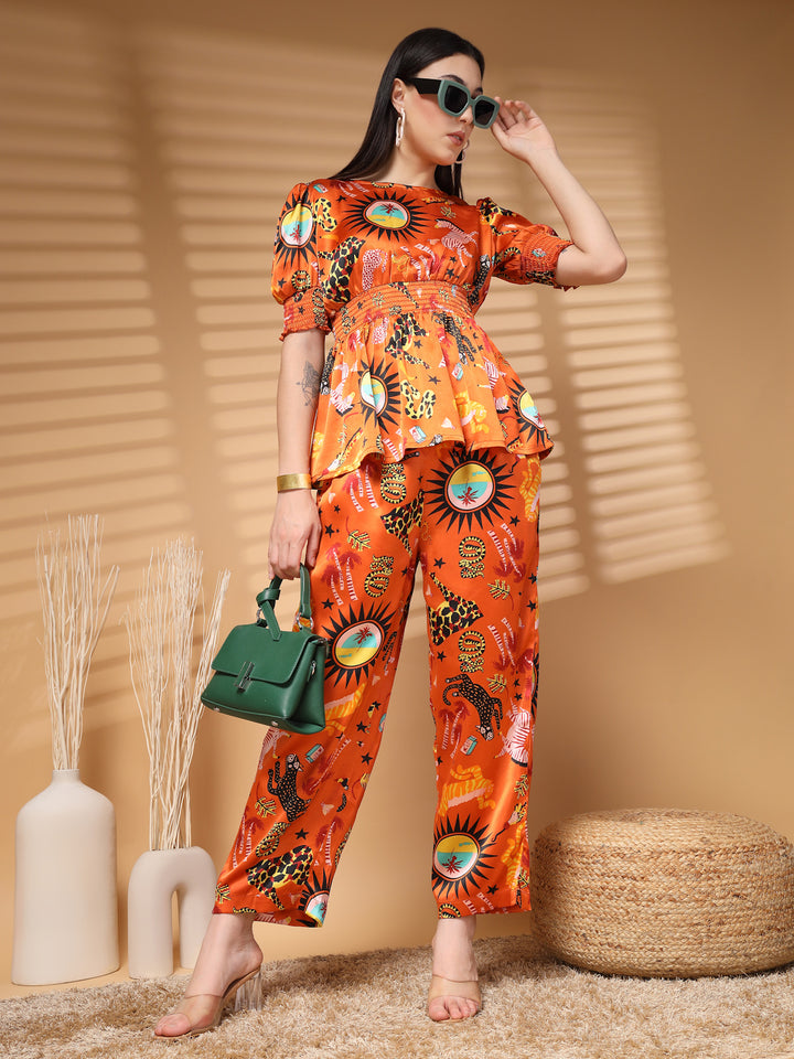 Women Printed Top With Trouser Co-Ords