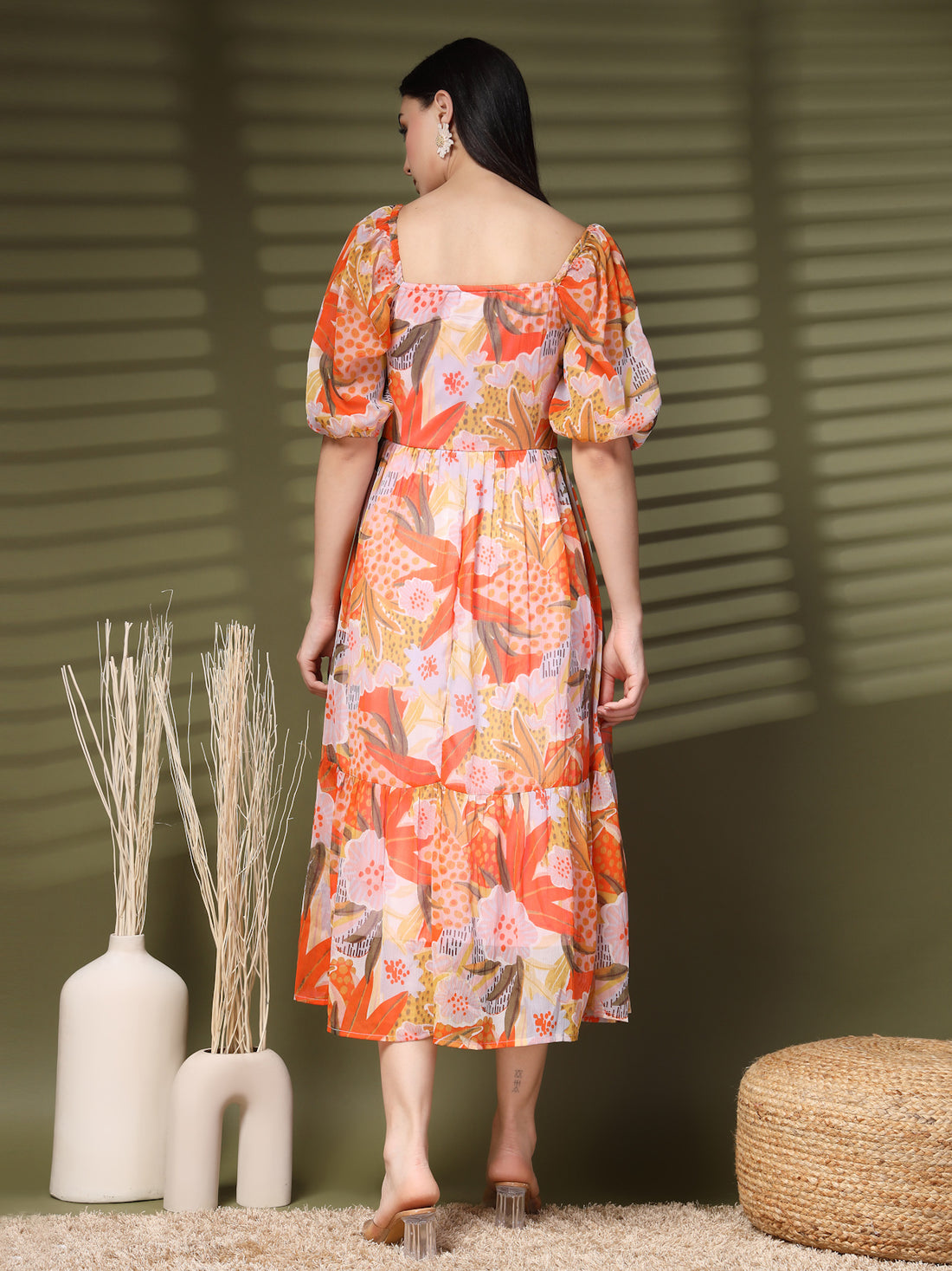 Floral Printed A-Line Midi Dress