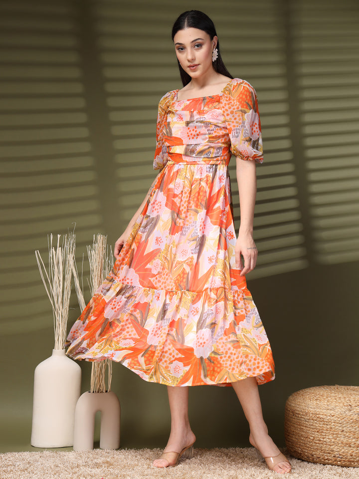 Floral Printed A-Line Midi Dress