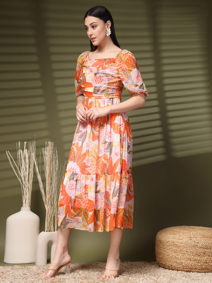 Floral Printed A-Line Midi Dress