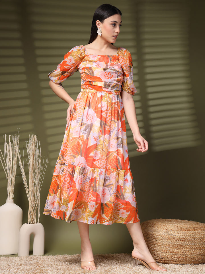 Floral Printed A-Line Midi Dress