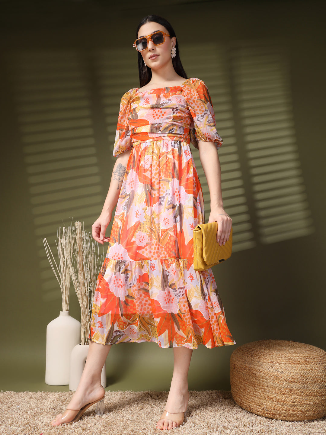 Floral Printed A-Line Midi Dress