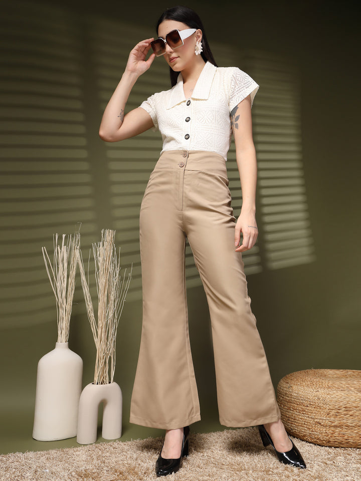 Women High-Rise Loose Fit Bootcut Trousers