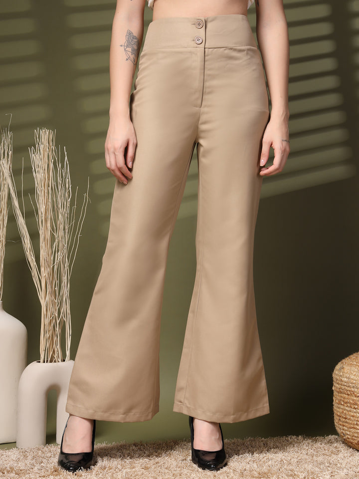 Women High-Rise Loose Fit Bootcut Trousers