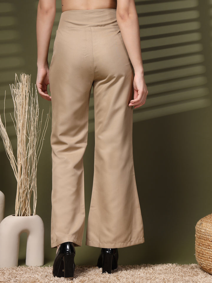 Women High-Rise Loose Fit Bootcut Trousers