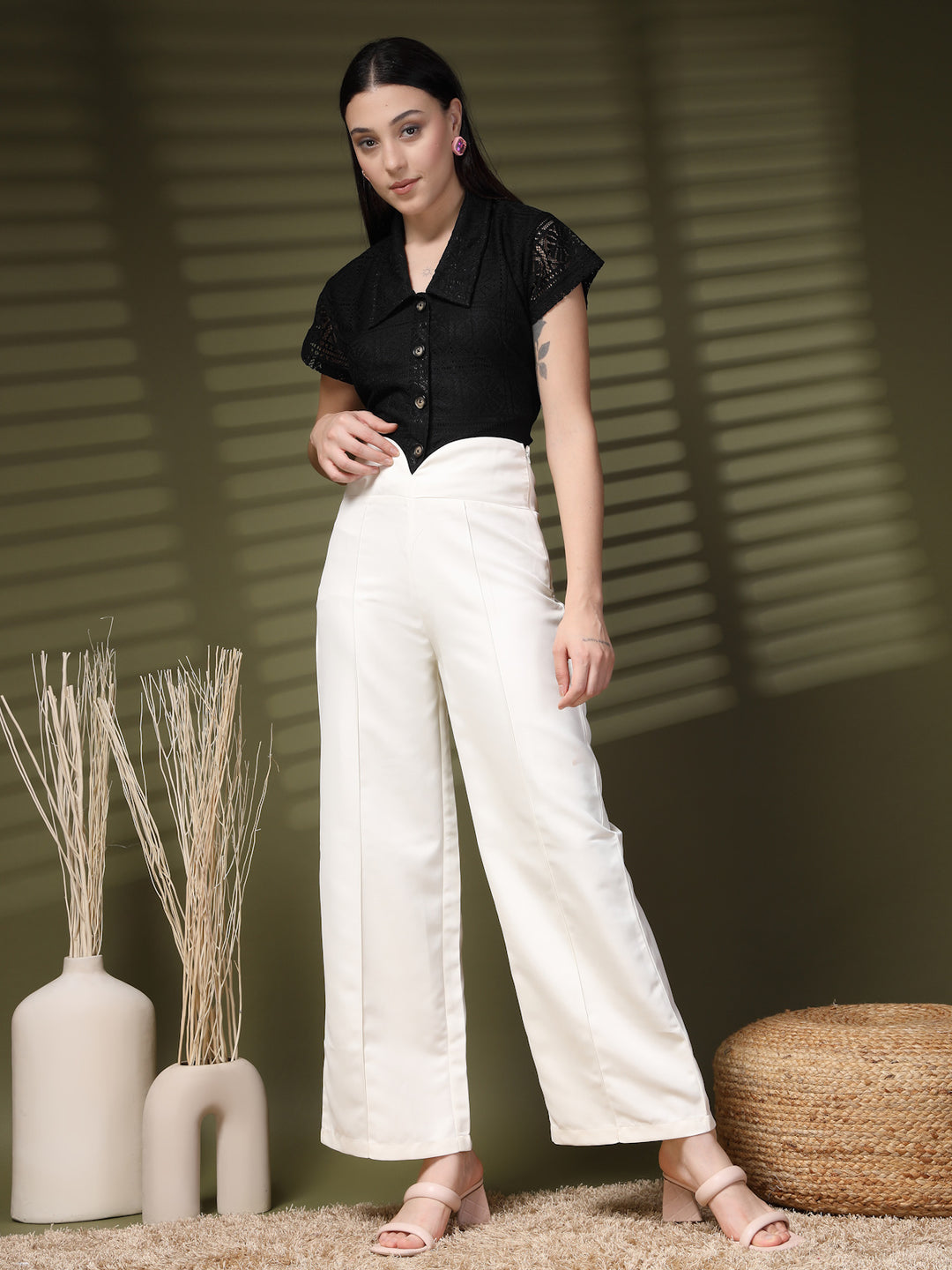 Women Loose Fit High-Rise Parallel Trousers