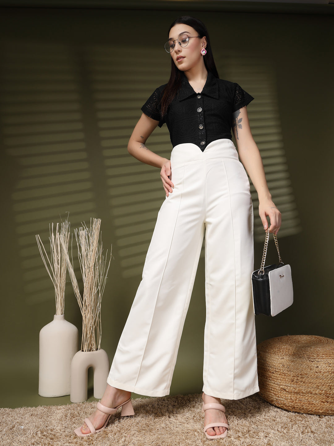 Women Loose Fit High-Rise Parallel Trousers