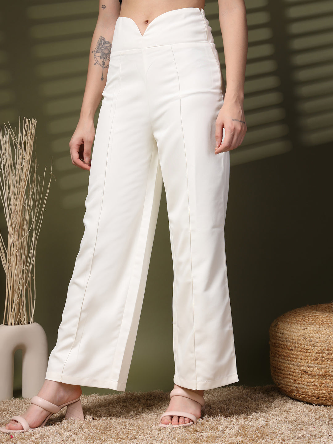 Women Loose Fit High-Rise Parallel Trousers