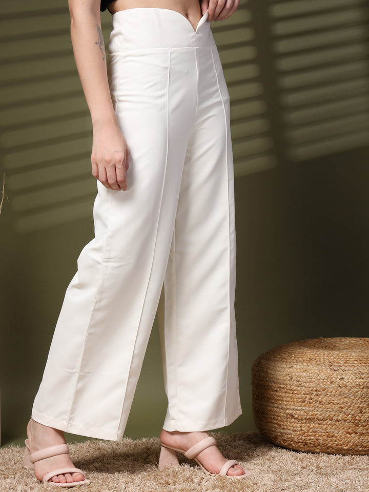 Women Loose Fit High-Rise Parallel Trousers