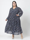Plus Size Floral Printed Puffed Sleeves Maxi Dress
