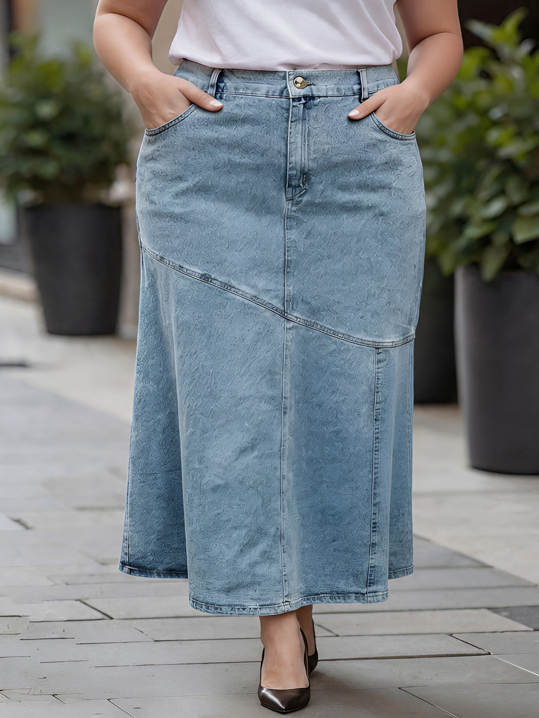 Plus Size Women Blue Denim Skirt