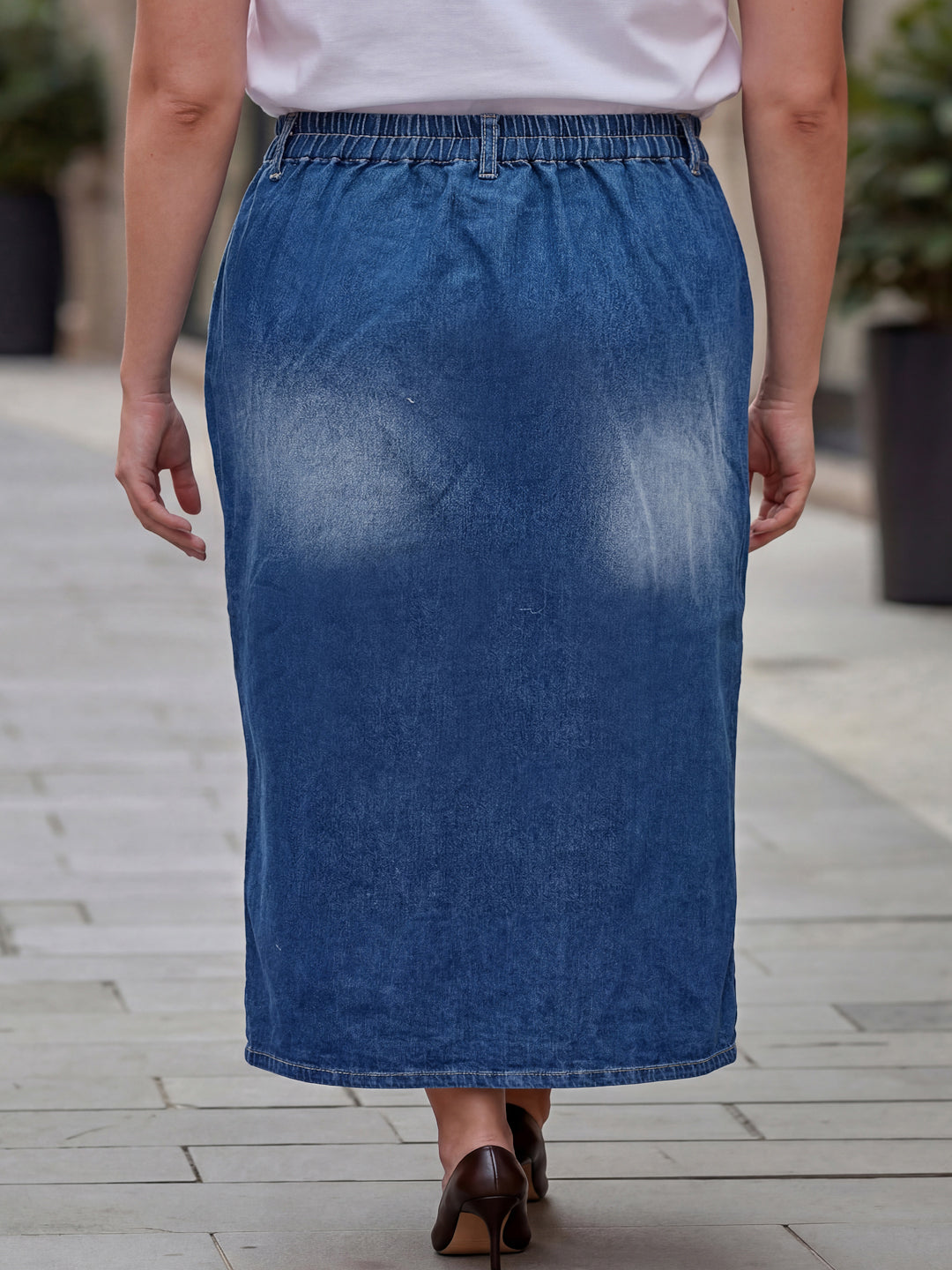 Plus Size Women Denim Midi Straight Skirt