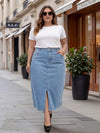 Plus Size Women Denim Midi Straight Skirt