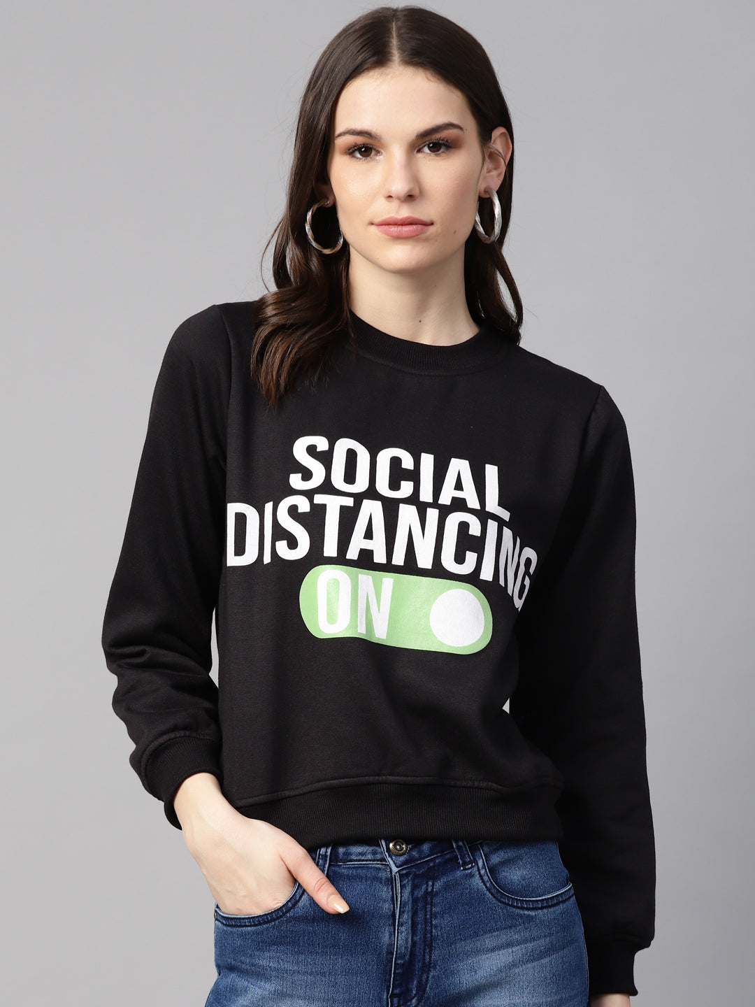 Women Black & White Printed Sweatshirt