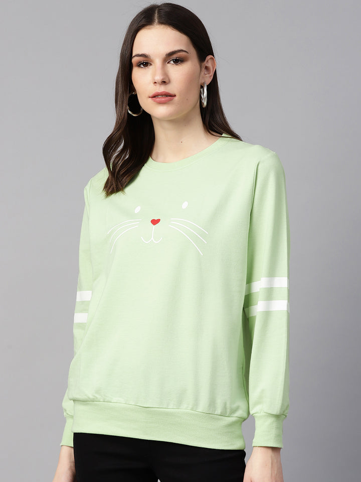 plusS Women Lime Green  White Printed Sweatshirt