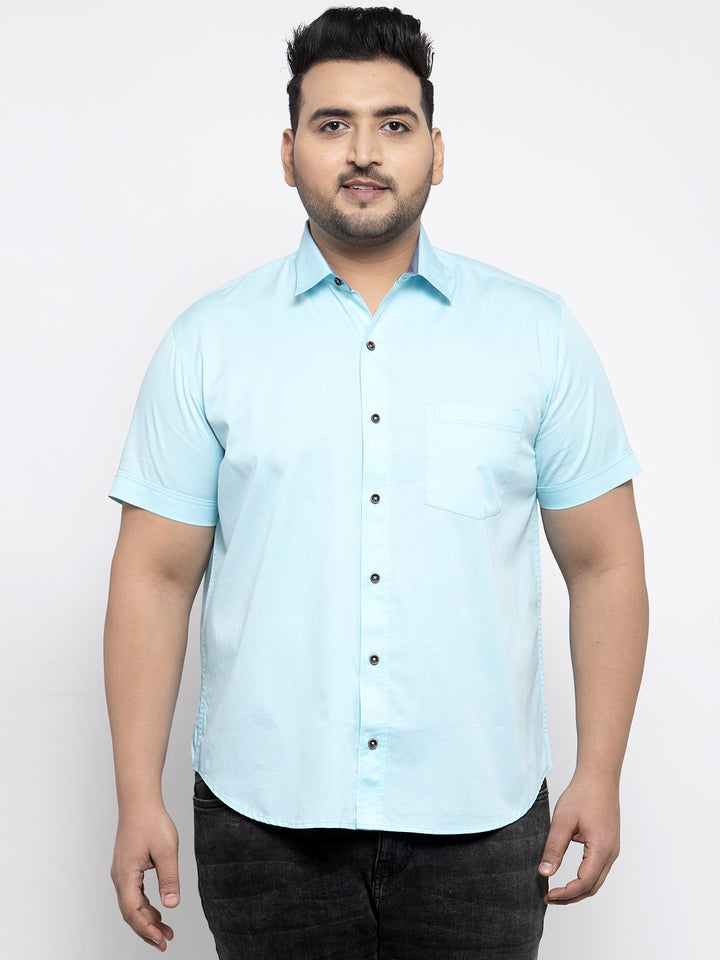 Men Turquoise Blue Regular Fit Solid Casual Shirt