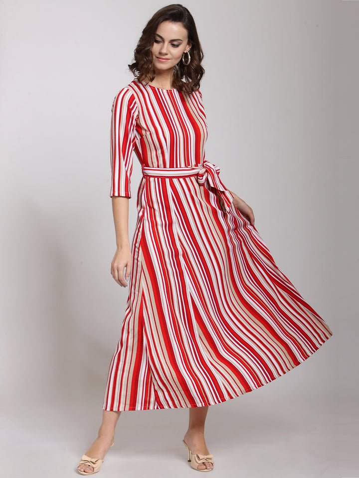 plusS Red  Off-White Striped A-Line Dress