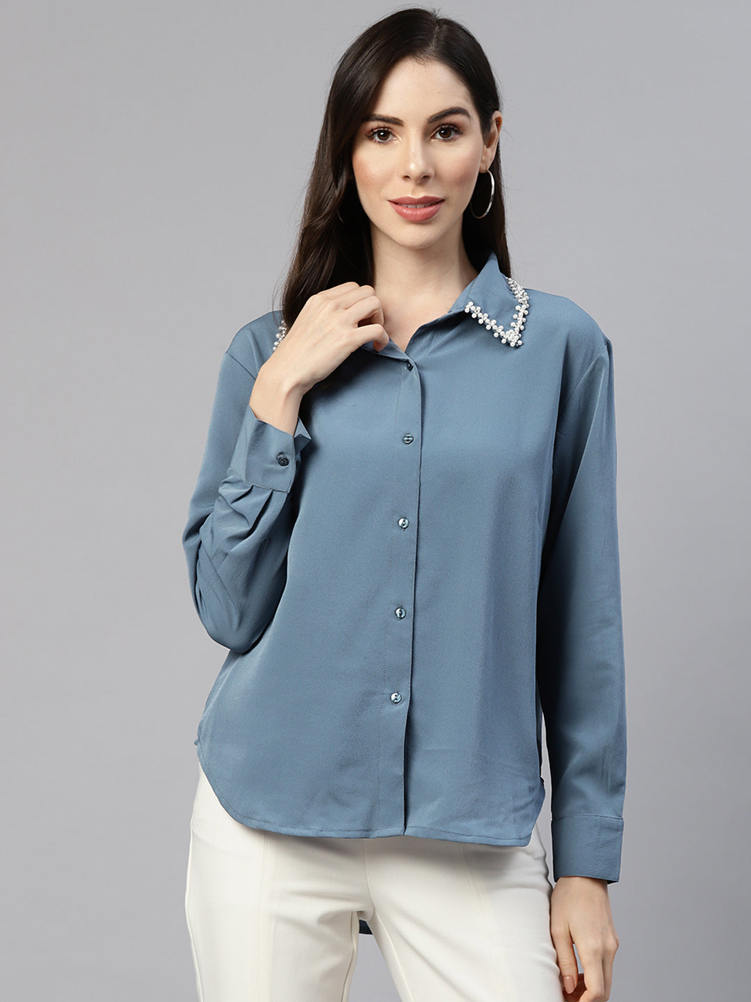 Women Blue Regular Fit Casual Shirt