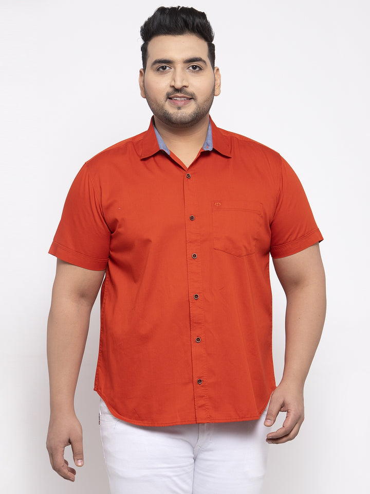 Men Rust Orange Regular Fit Solid Casual Shirt