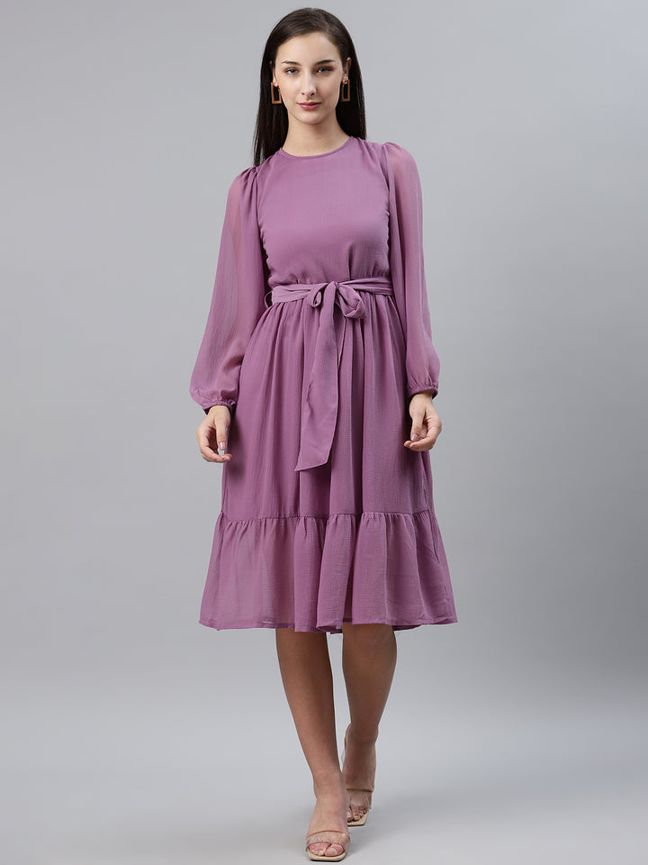 plusS Women Mauve Solid Fit  Flare Dress