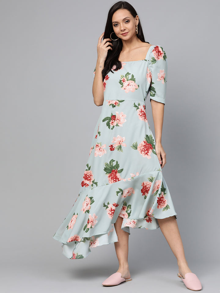 plusS Blue  Pink Floral Print A-Line Dress