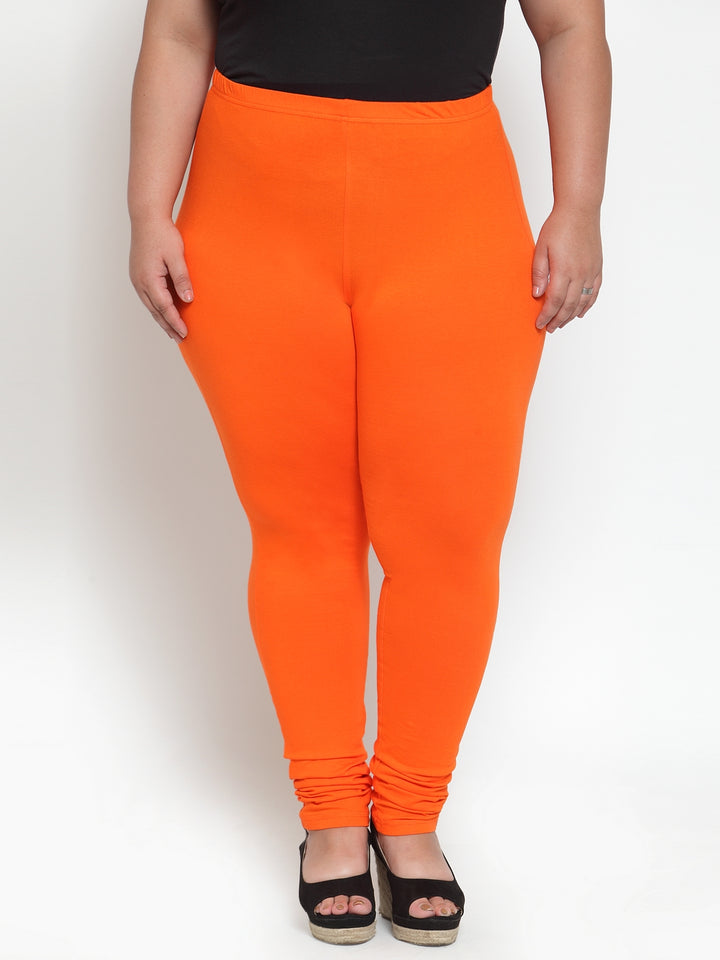 plusS Orange Solid Leggings