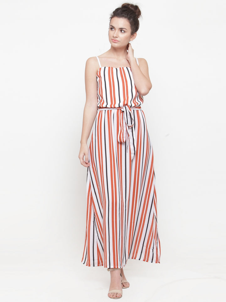 plusS Women White  Orange Striped Maxi Dress