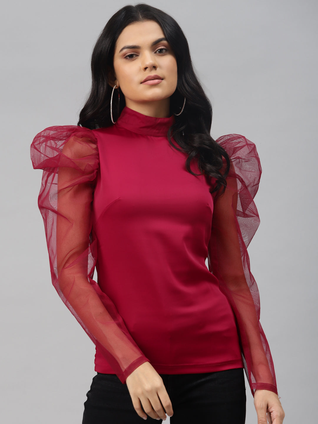 plusS Magenta Puff Sleeve Regular Top