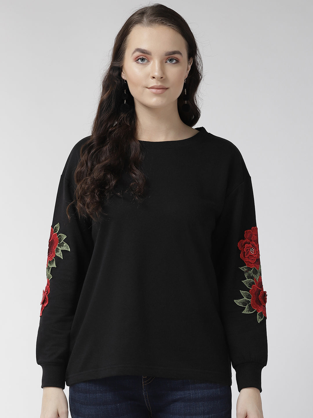 Women Black Solid Sweatshirt