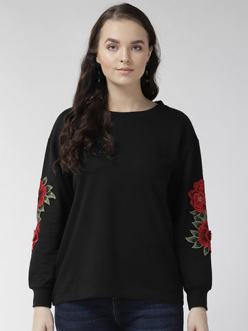 Women Black Solid Sweatshirt